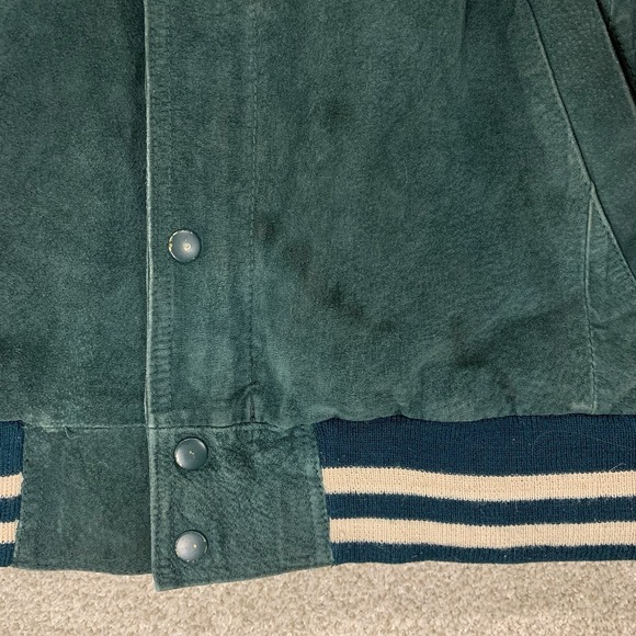 Original Rugged New Zealand Outback Varsity Jacket XL Leather VTG Green *Stains* - Picture 3 of 7